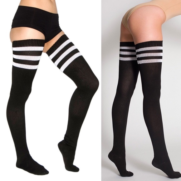 American Apparel Black and White Thigh-High Socks - Picture 1 of 5